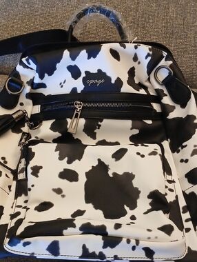 Opage Leather Black & White Cow Print Women’s Backpack.
